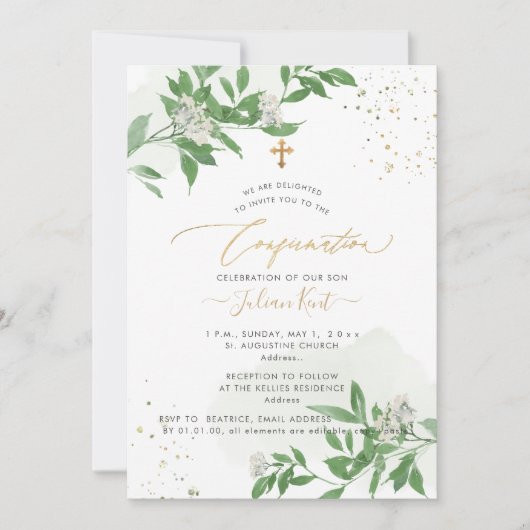 Invitation PixDezines H2 Verdure Fleurs Blanches Confirmation (Devant)