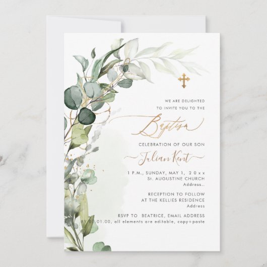 Invitation PixDezines H2 Verdure Gomme Foliage Premier Baptêm (Devant)
