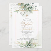 Invitation PixDezines H2 Vert Or Eucalyptus Baptême (Devant / Derrière)