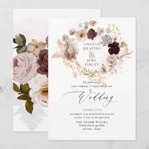 Invitation PixDezines H2 Vintage Blush Bourgogne Fleurs