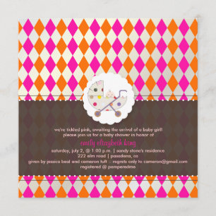 Invitation PixDezines harlequin/rose+orange/baby shower/DO-IT
