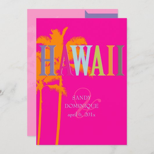Invitation PixDezines hawaii+palmiers/DO-IT-YOURSELF couleur  (Devant / Derrière)