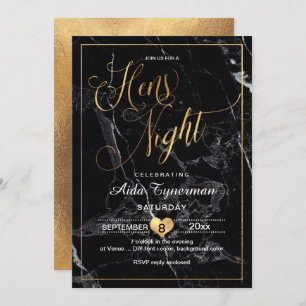 Invitation PixDezines Hens Night Faux Gold Script+Marble