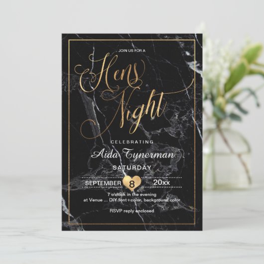 Invitation PixDezines Hens Night Faux Or Script+Marbre (Debout devant)