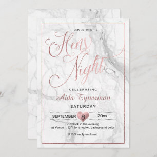 Invitation PixDezines Hens Night Faux Rose Gold Script+Marbre