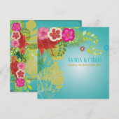Invitation PixDezines Hibiscus+monstera/jaune+aqua (Devant / Derrière)