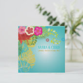 Invitation PixDezines Hibiscus+monstera/jaune+aqua (Debout devant)