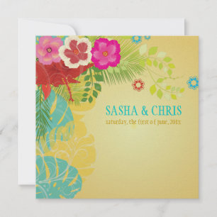 Invitation PixDezines Hibiscus+monstera/jaune+aqua