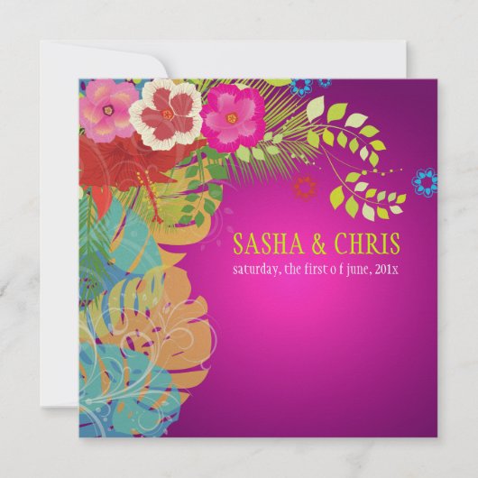 Invitation PixDezines Hibiscus+monstera/jaune+fuschia (Devant)