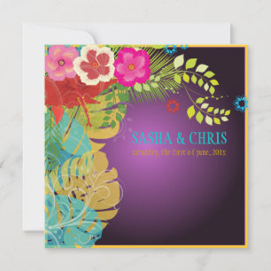 Invitation PixDezines Hibiscus+nstera/jaune+aqua