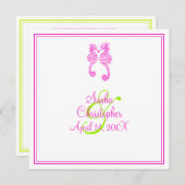 Invitation PixDezines hippocampe/citron vert/rose/DO-IT-YOURS (Devant / Derrière)
