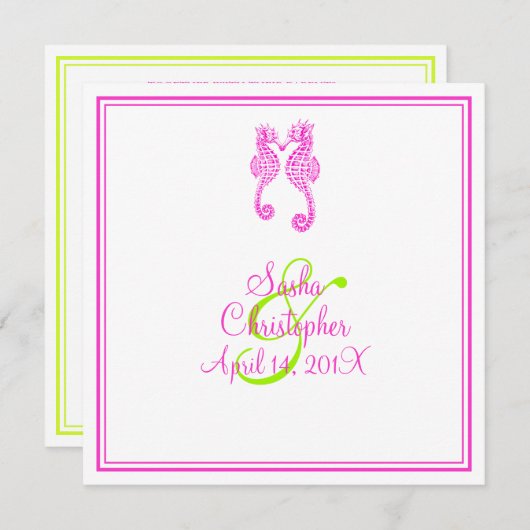 Invitation PixDezines hippocampe/citron vert/rose/DO-IT-YOURS (Devant / Derrière)