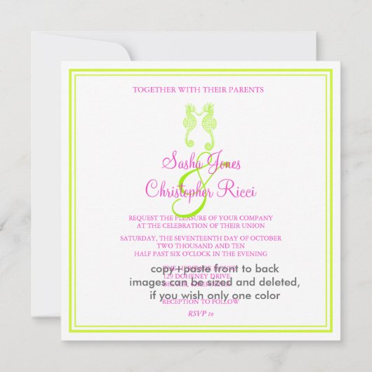 Invitation PixDezines hippocampe/citron vert/rose/DO-IT-YOURS (Dos)