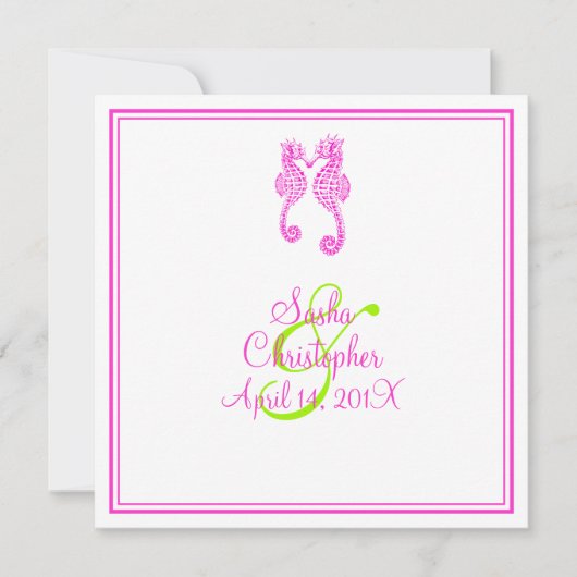 Invitation PixDezines hippocampe/citron vert/rose/DO-IT-YOURS (Devant)