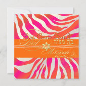 Invitation PixDezines Hot Pink+Orange Zebra, Bat mitzvah (Devant)