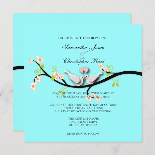 Invitation PixDezines Inséparables/Doves blanches (Devant / Derrière)