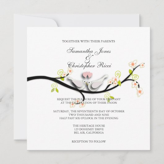 Invitation PixDezines Inséparables/Doves blanches (Devant)