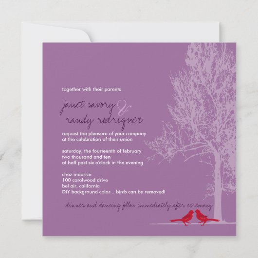Invitation PixDezines Inséparables, Rouge, Oak Tree/DO-IT-YOU (Dos)