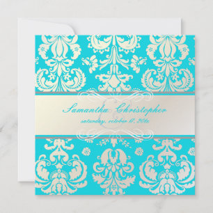 Invitation PixDezines Isabella Damask, couleur Pearl+Aqua/DO-