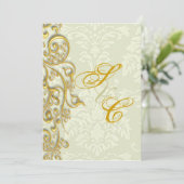 Invitation PixDezines IVORY DAMASK FAUX GOLD FILIGREE (Debout devant)