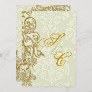 Invitation PixDezines IVORY DAMASK FAUX GOLD FILIGREE
