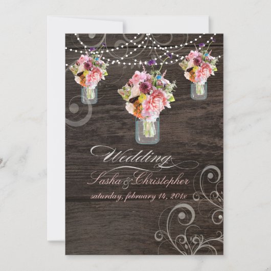 Invitation PixDezines JARS MASON/PANNEAUX EN BOIS RUSTIQUE (Devant)