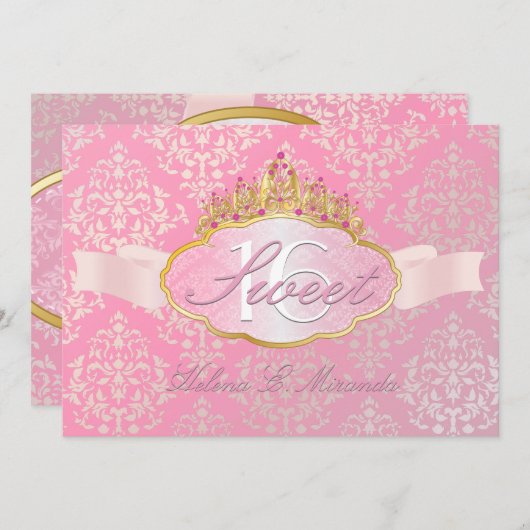 Invitation PixDezines joséphine damask doux 16/tiara (Devant / Derrière)
