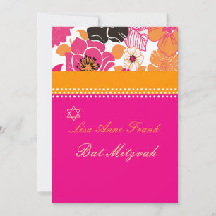 Invitation PixDezines Joyeux floral rétro, Bat Mitzvah
