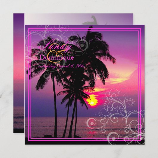 Invitation PixDezines Kaui Sunset+Swirls/mariage tropical (Devant / Derrière)