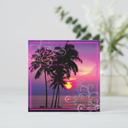 Invitation PixDezines Kaui Sunset+Swirls/mariage tropical (Debout devant)