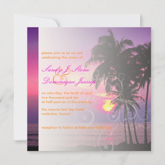 Invitation PixDezines Kaui Sunset+Swirls/mariage tropical (Dos)