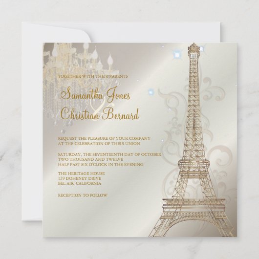 Invitation PixDezines LA TOUR EIFFEL/PARIS/CRYSTAL CHANDELIER (Dos)