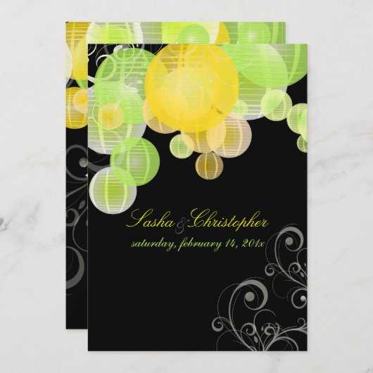 Invitation PixDezines lanternes jaune+vert (Devant / Derrière)