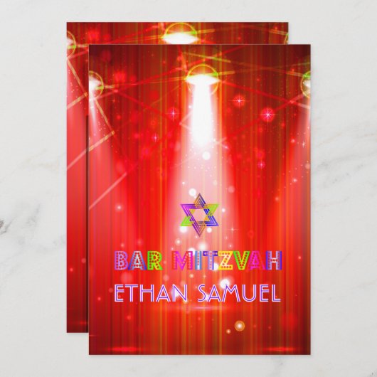 Invitation PixDezines laser / néon lumières barre mitzvah (Devant / Derrière)