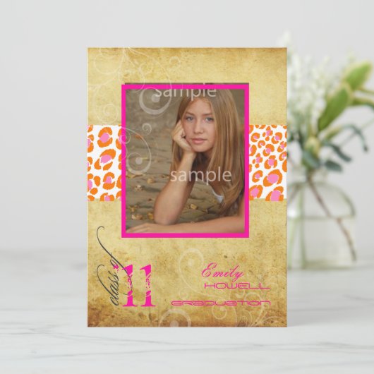 Invitation PixDezines, Leopard rose (Debout devant)