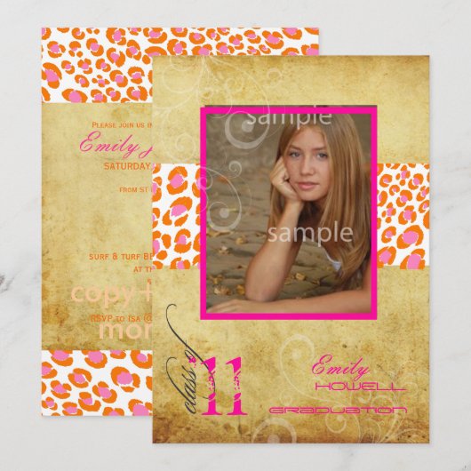 Invitation PixDezines, Leopard rose (Devant / Derrière)