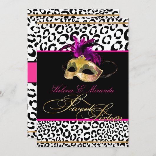 Invitation PixDezines Leopard Sweet 16 Masquerade/DO-IT-YOURS (Devant / Derrière)