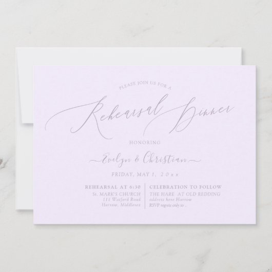 Invitation PixDezines Lilac Purpl Dîner de répétition minimal (Devant)