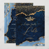 Invitation PixDezines Lohri Célébration Marine Blue Agate Or (Devant / Derrière)