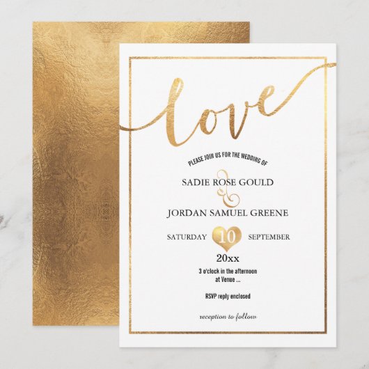 Invitation PixDezines Love Faux Gold Hearts (Devant / Derrière)