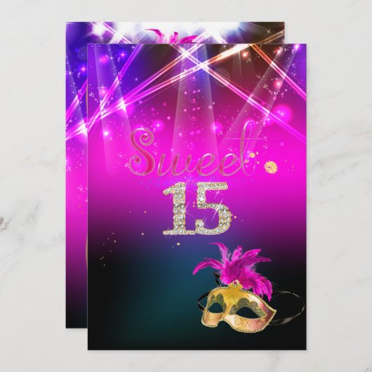 Invitation PixDezines Luminaires Masquerade/Quince/Laser (Devant / Derrière)