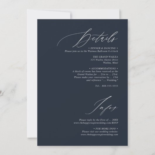Invitation PixDezines Luxe Calligraphy Navy Blue Wedding (Dos)