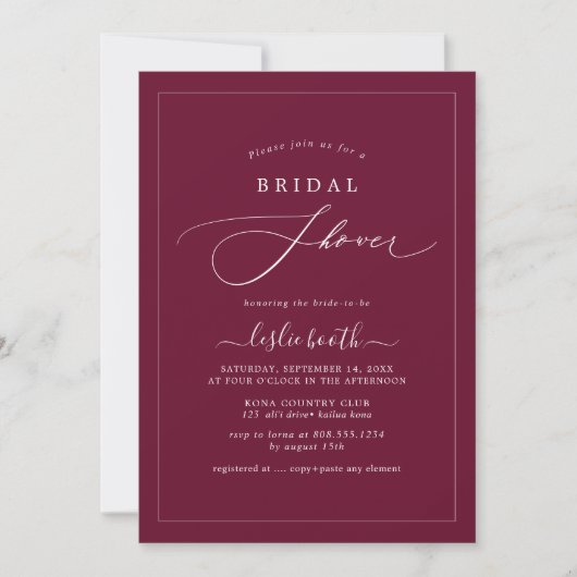 Invitation PixDezines Luxe Script Mariage Burgundy (Devant)
