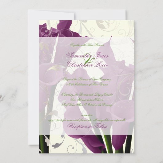 Invitation PixDezines lys calla violet/do-it-yourself (Dos)
