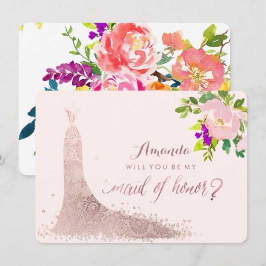 Invitation PixDezines Maid of Honor/Floral/Aquarelle/Printemp (Devant / Derrière)