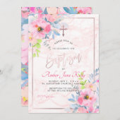Invitation PixDezines Marble+Aquarelle Fleurs/Baptême (Devant / Derrière)