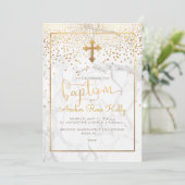 Invitation PixDezines Marble+Faux Gold Confetti/Baptême (Debout devant)