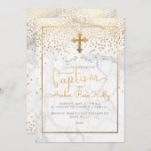 Invitation PixDezines Marble+Faux Gold Confetti/Baptême (Devant / Derrière)
