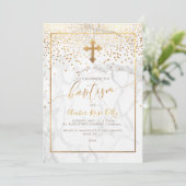 Invitation PixDezines Marble+Faux Gold Confetti/Baptême (Debout devant)
