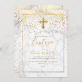 Invitation PixDezines Marble+Faux Gold Confetti/Baptême (Devant / Derrière)
